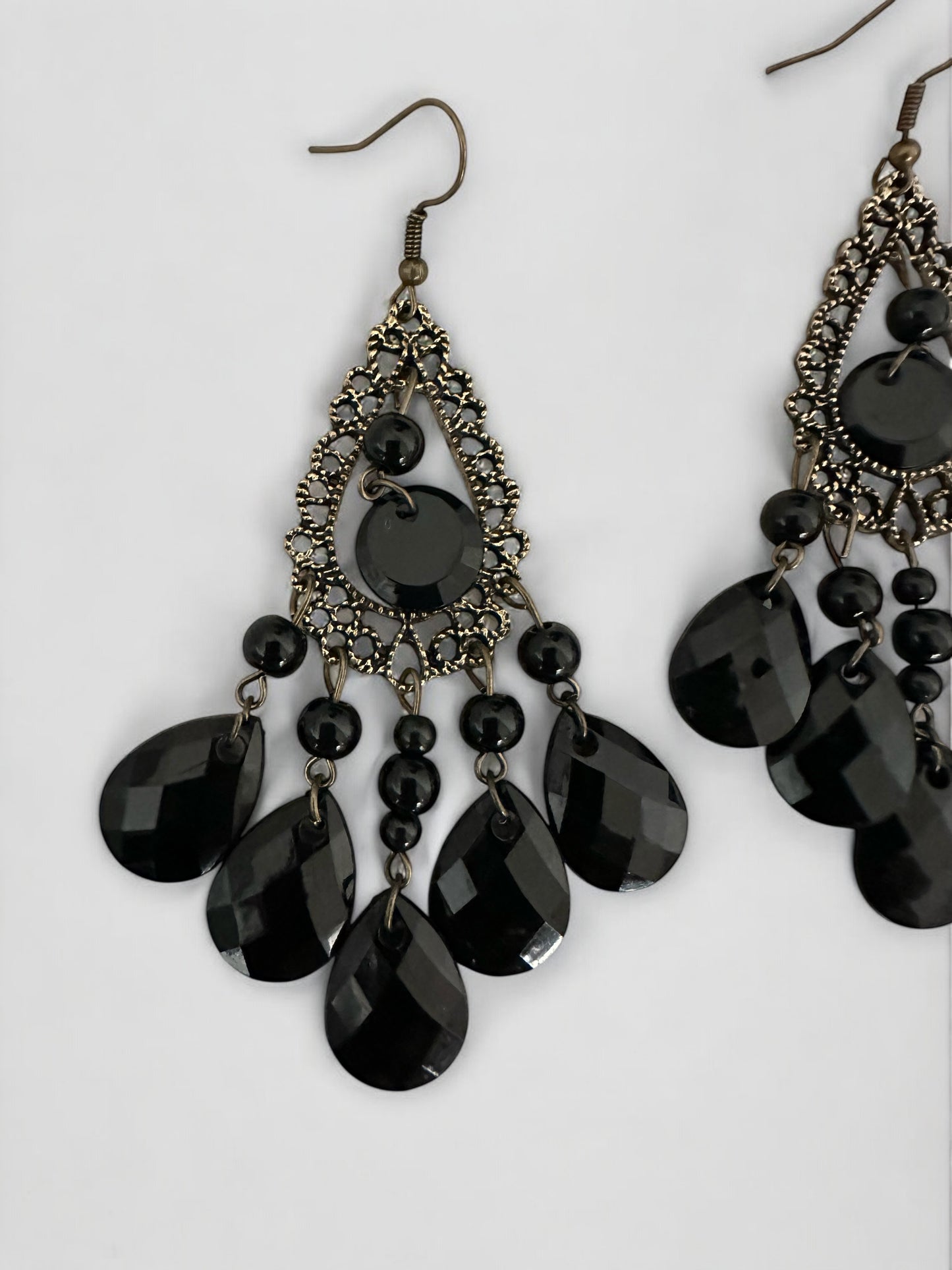 Bohemian Black Beaded Tassel Dangle Earrings – Retro Vintage Drop Jewellery for Women UK - Fatisha Boutique #