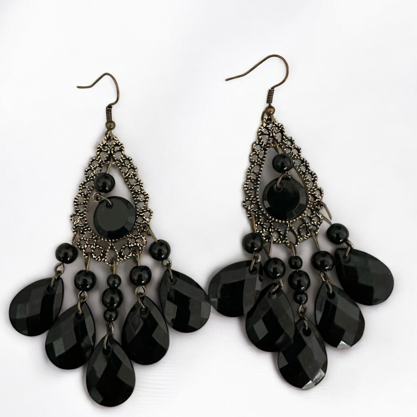Bohemian Black Beaded Tassel Dangle Earrings – Retro Vintage Drop Jewellery for Women UK - Fatisha Boutique #