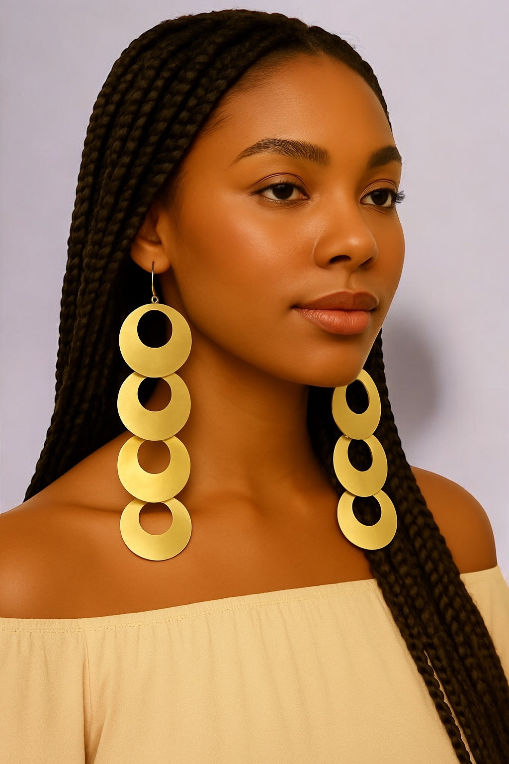 African Long Brass Earrings – Handmade Geometric Dangle Statement Jewellery - Fatisha Boutique #