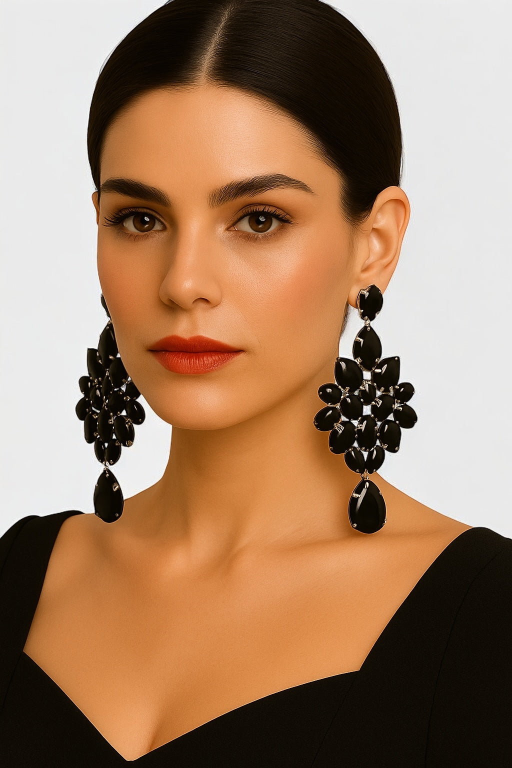 Elegant Black Teardrop Rhinestone Earrings – Crystal Statement Chandelier - Fatisha Boutique #