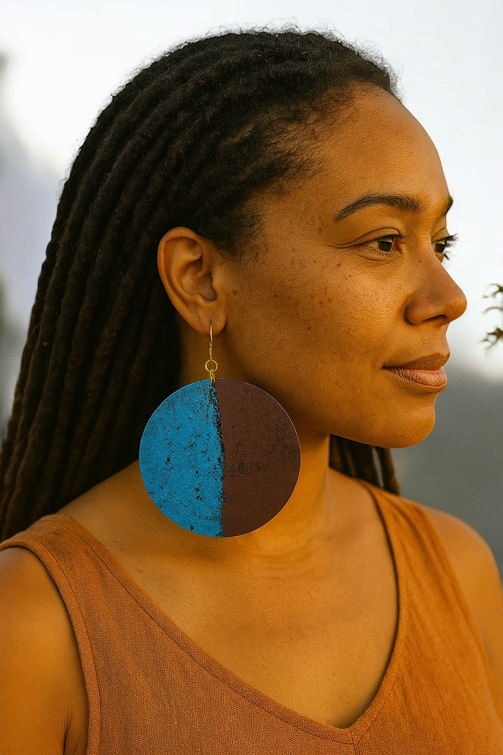 Handcrafted Blue & Burgundy Round Earrings – Bold Brass Dangle Jewellery