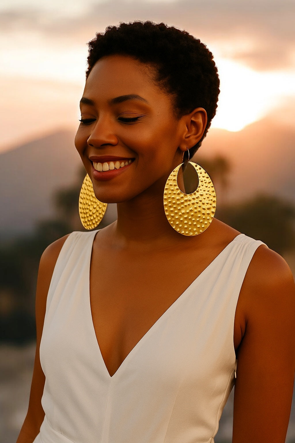 Oversized African Brass Earrings – Bold Hammered Gold Statement Jewellery - Fatisha Boutique #