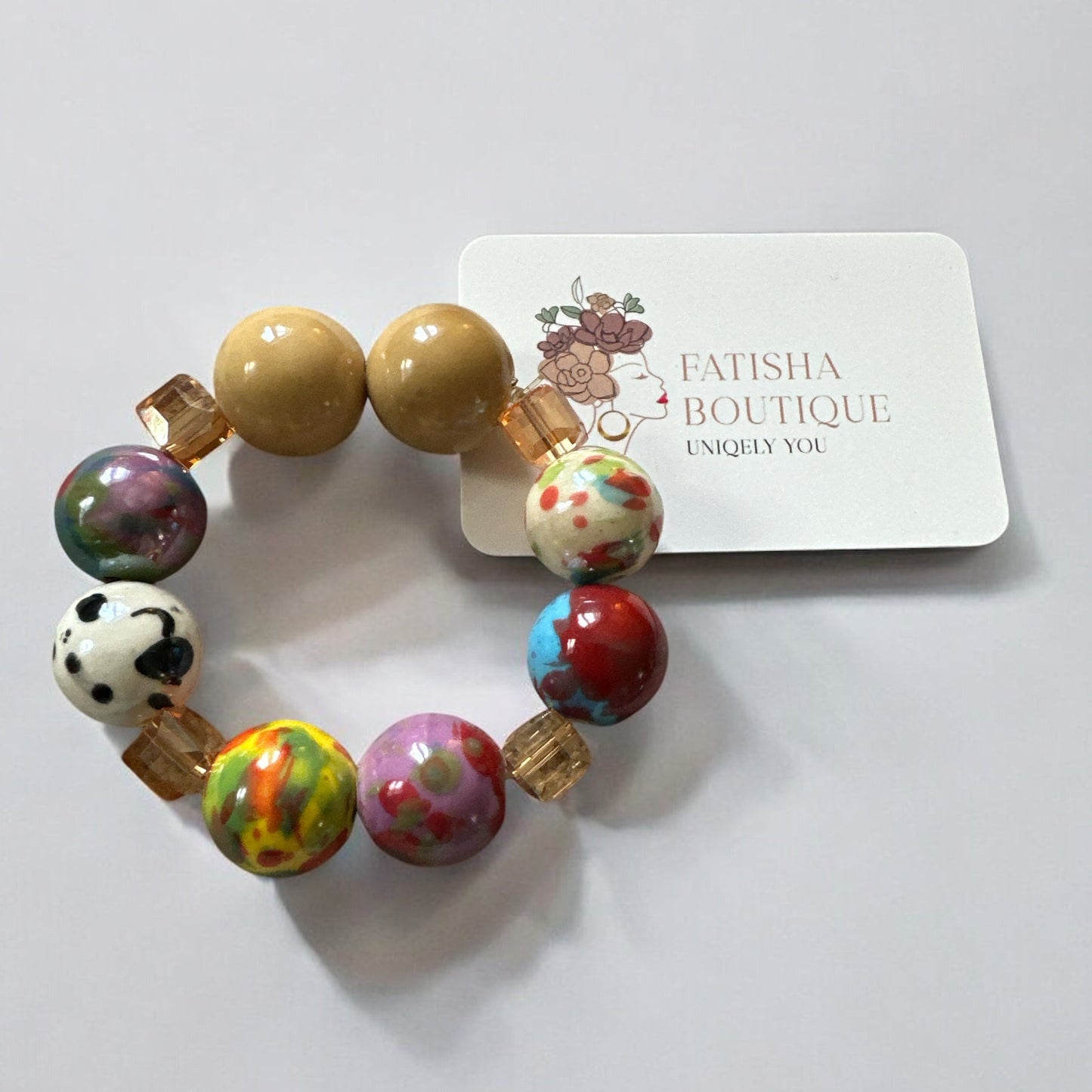 Handcrafted African Beaded Bracelet – Multicolour Stretch Boho Bangle for Women - Fatisha Boutique #