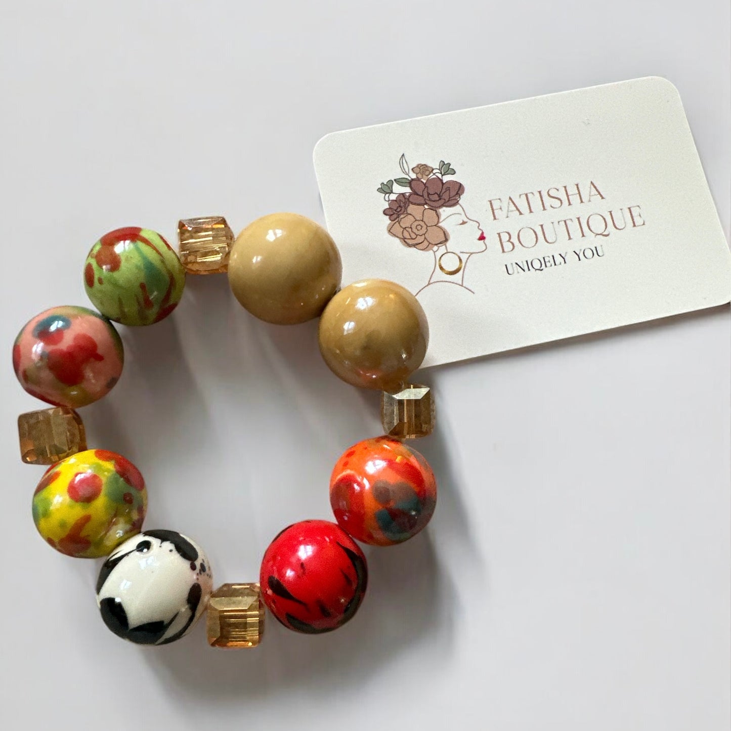 Handcrafted African Beaded Bracelet – Multicolour Stretch Boho Bangle for Women - Fatisha Boutique #
