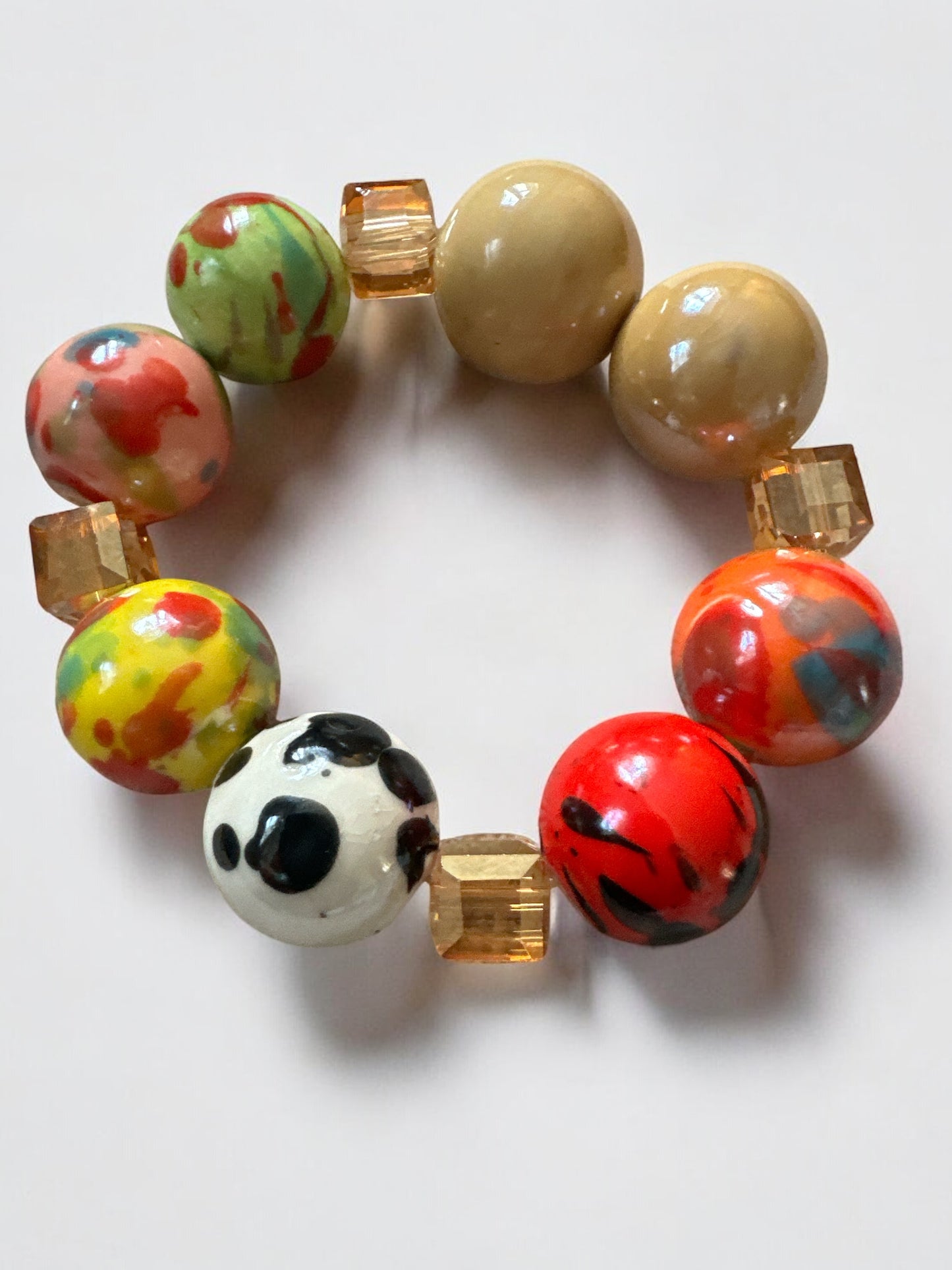 Handcrafted African Beaded Bracelet – Multicolour Stretch Boho Bangle for Women - Fatisha Boutique #
