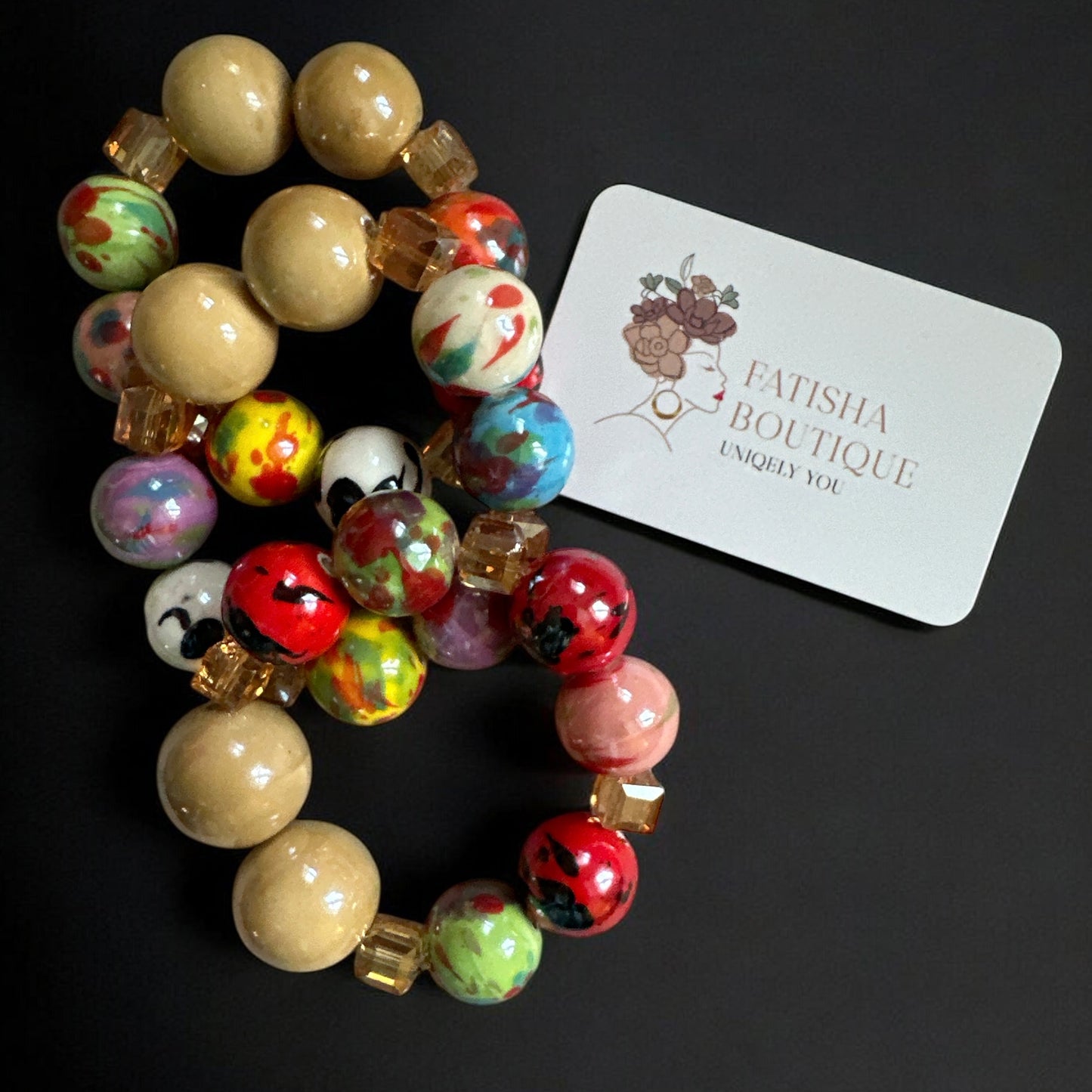 Handcrafted African Beaded Bracelet – Multicolour Stretch Boho Bangle for Women - Fatisha Boutique #