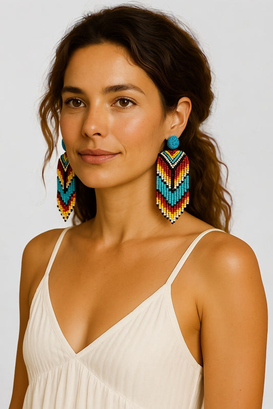 Boho Multicolour Beaded Fringe Earrings – Handmade Statement Dangle Jewellery - Fatisha Boutique #