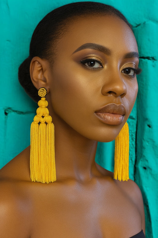 Boho Long Tassel Earrings with Beaded Stud – Bold Fringed Statement Jewellery - Fatisha Boutique #