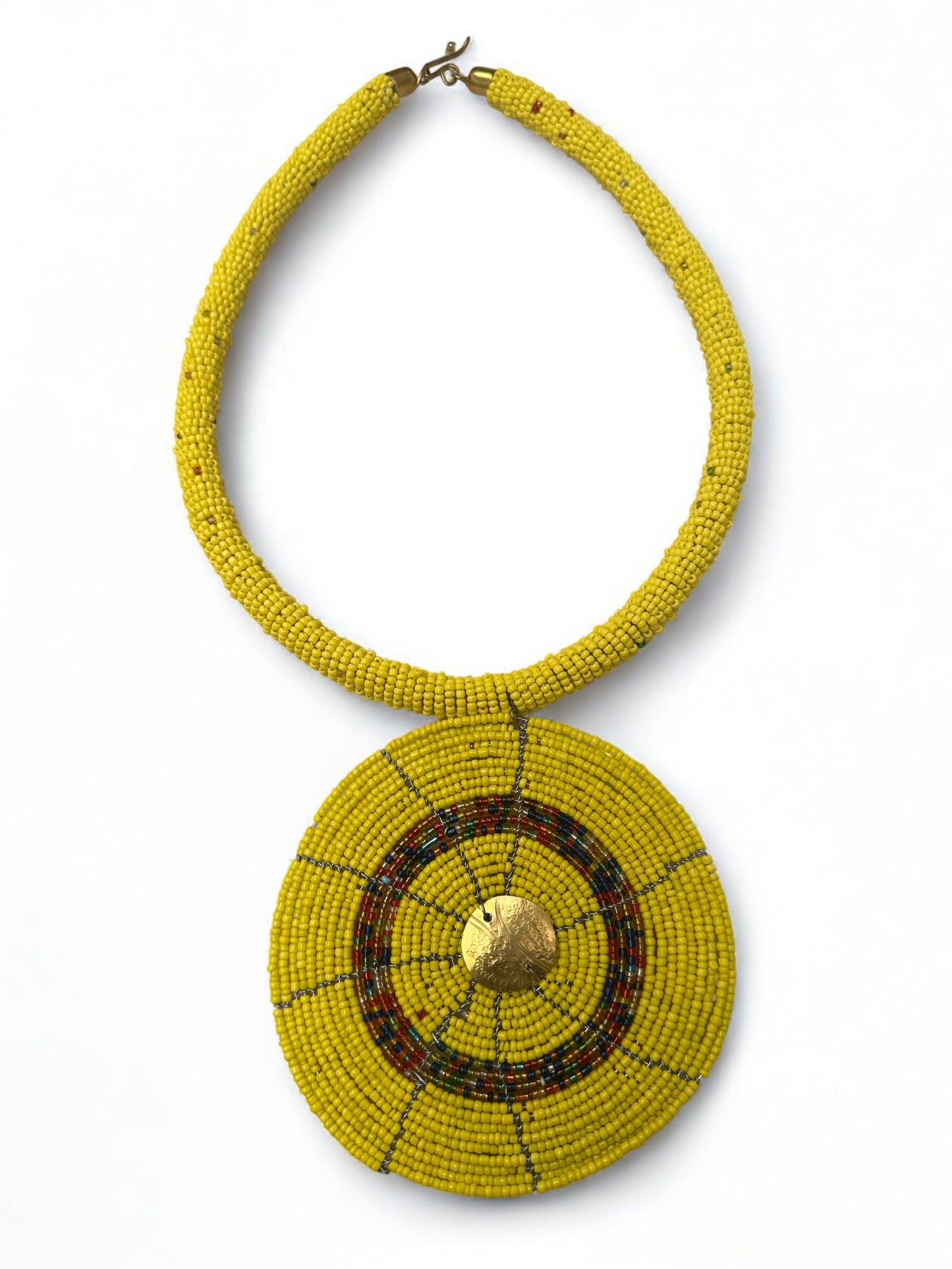 African Yellow Beaded Pendant Necklace – Handmade Tribal Maasai Statement Jewellery - Fatisha Boutique #