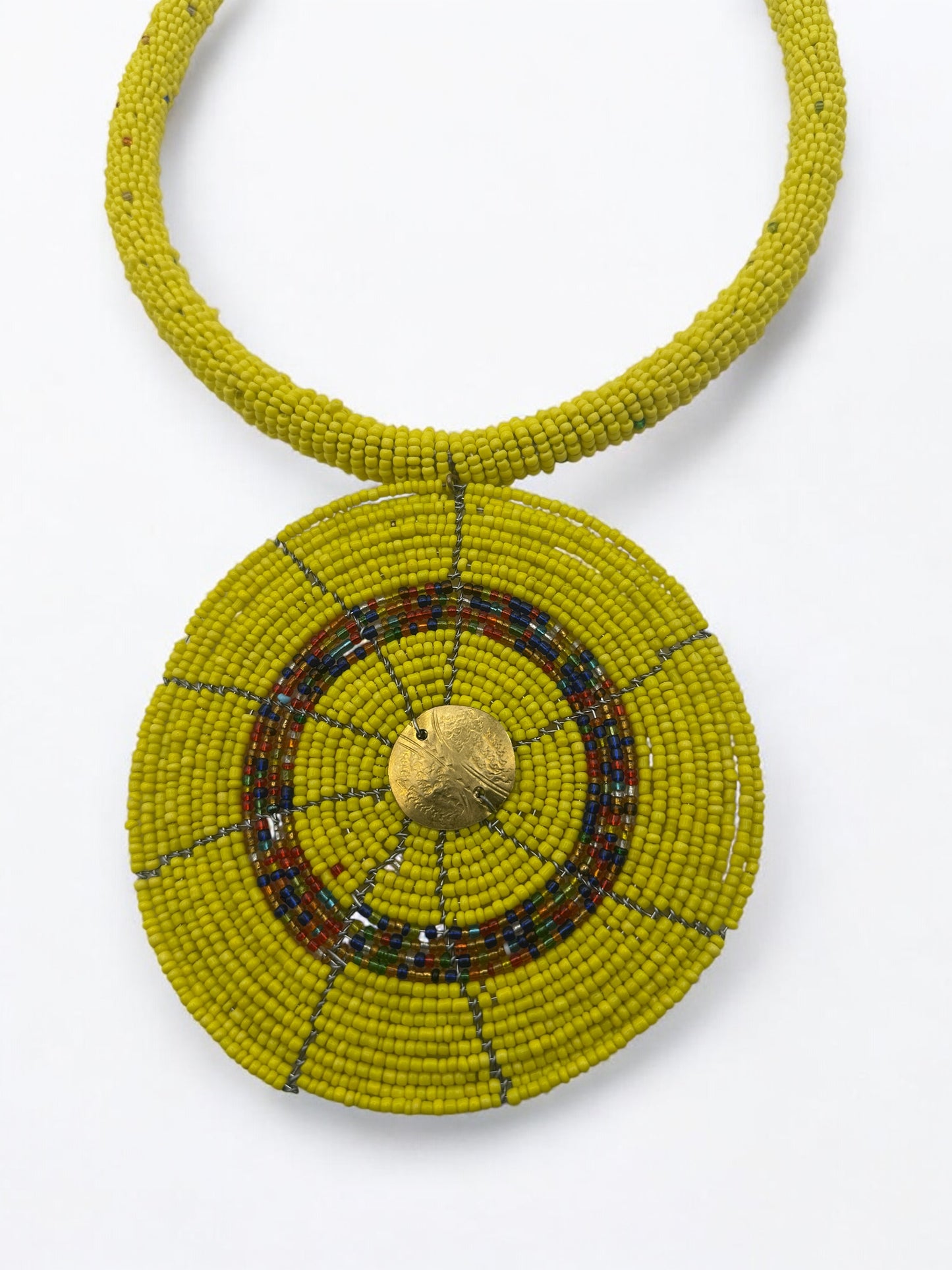 African Yellow Beaded Pendant Necklace – Handmade Tribal Maasai Statement Jewellery - Fatisha Boutique #
