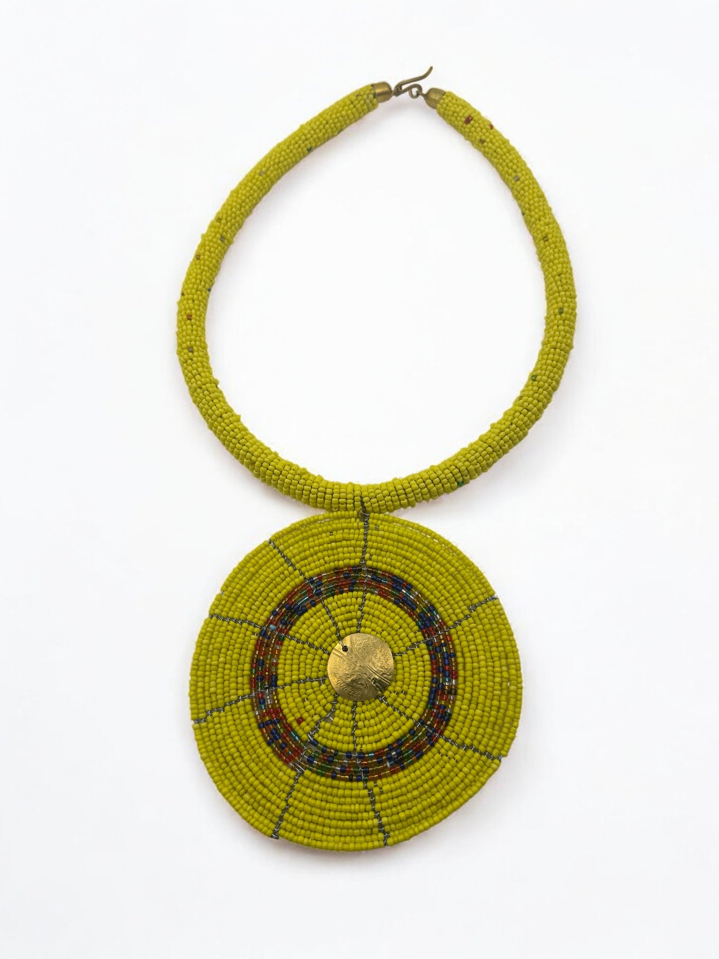 African Yellow Beaded Pendant Necklace – Handmade Tribal Maasai Statement Jewellery - Fatisha Boutique #