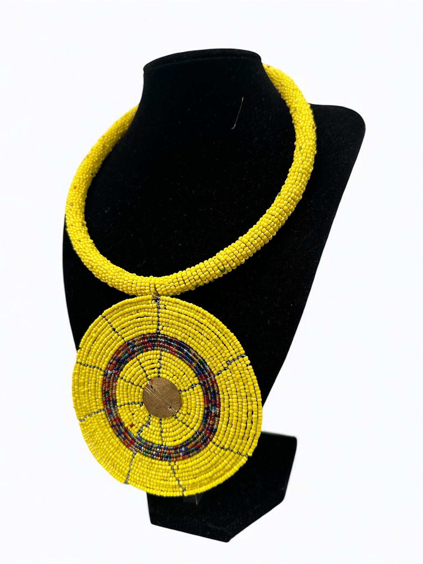 African Yellow Beaded Pendant Necklace – Handmade Tribal Maasai Statement Jewellery - Fatisha Boutique #