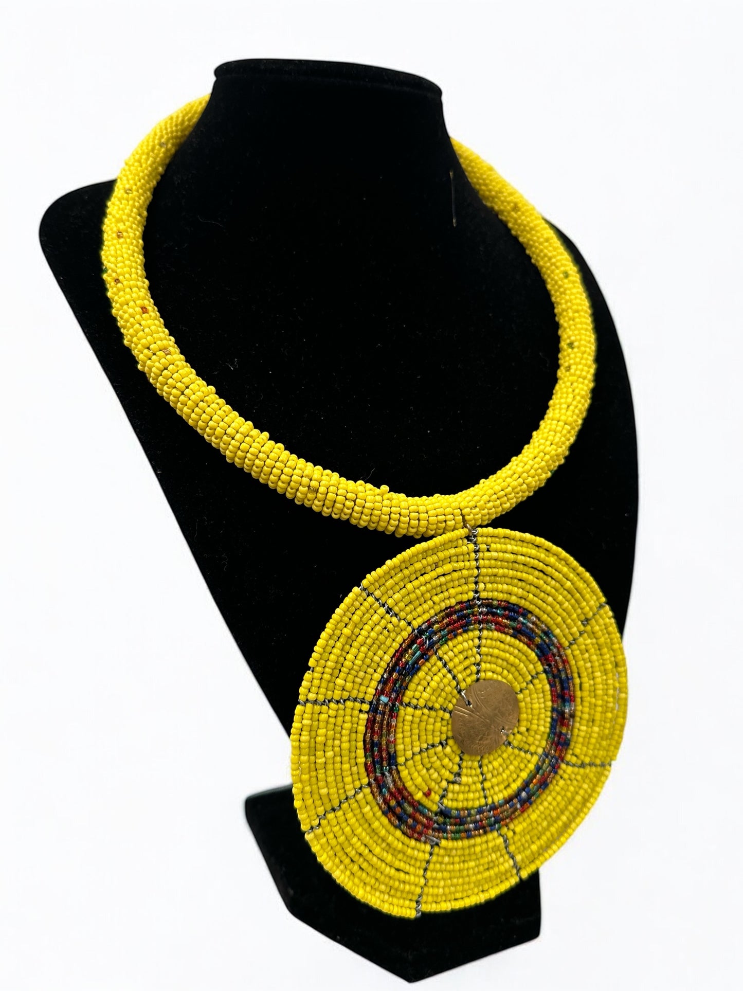 African Yellow Beaded Pendant Necklace – Handmade Tribal Maasai Statement Jewellery - Fatisha Boutique #