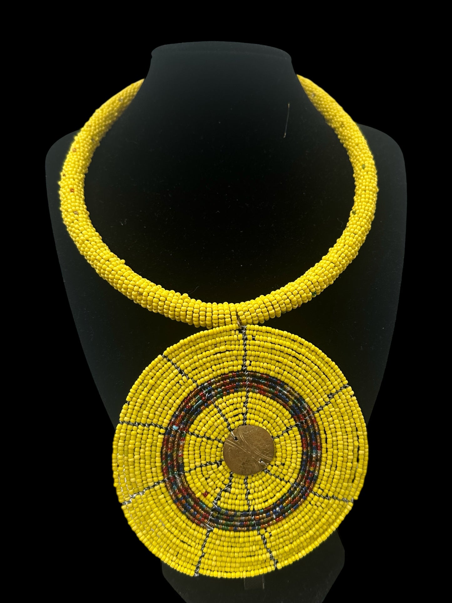 African Yellow Beaded Pendant Necklace – Handmade Tribal Maasai Statement Jewellery - Fatisha Boutique #