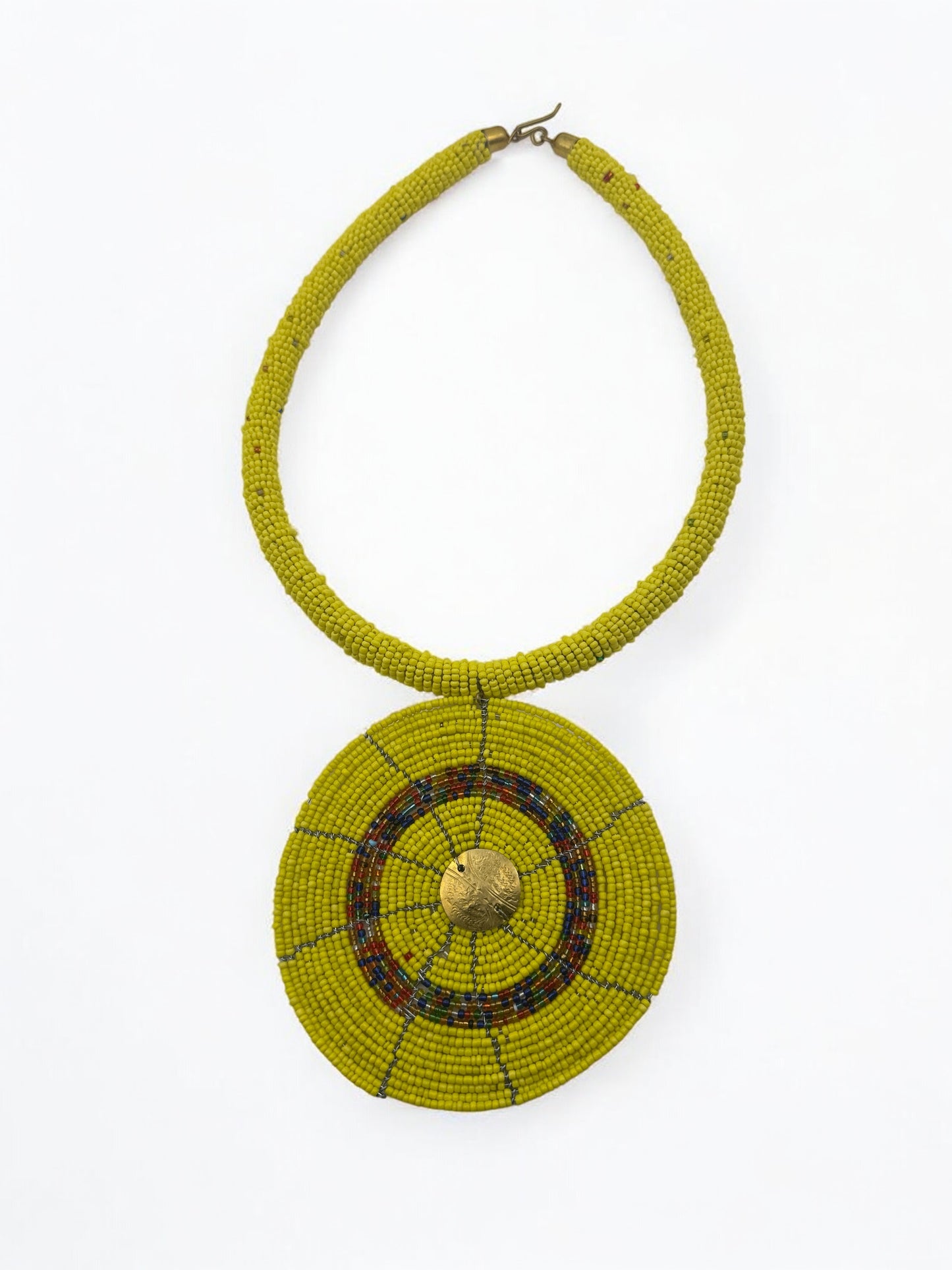 African Yellow Beaded Pendant Necklace – Handmade Tribal Maasai Statement Jewellery - Fatisha Boutique #