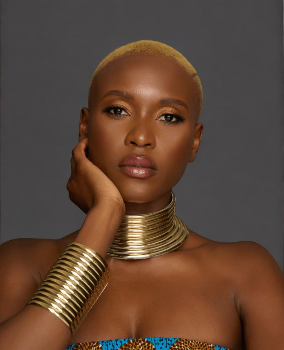 Ndebele Choker Necklace & Cuff Set – African Inspired Metallic Statement Jewellery - Fatisha Boutique #