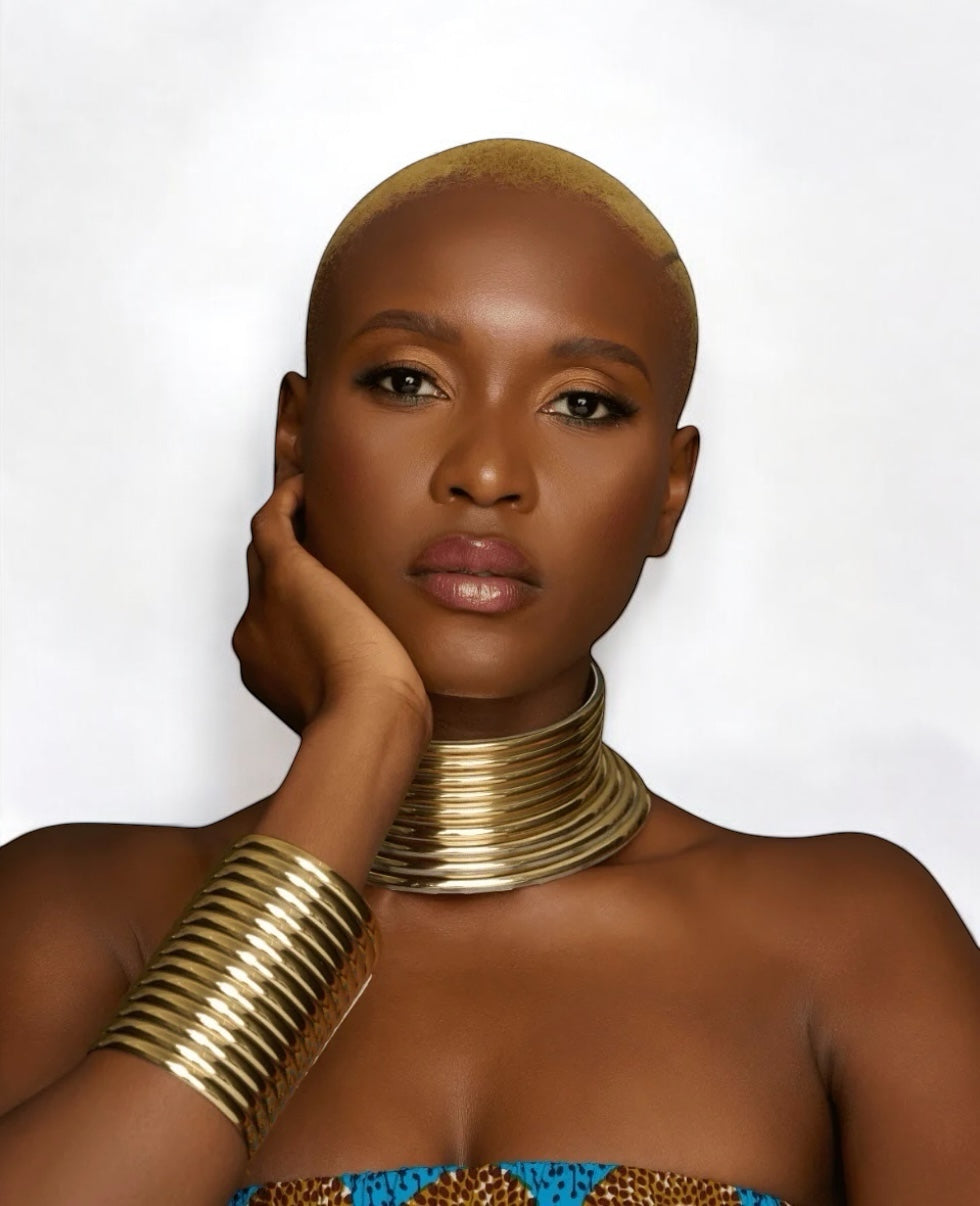 Ndebele Choker Necklace & Cuff Set – African Inspired Metallic Statement Jewellery - Fatisha Boutique #
