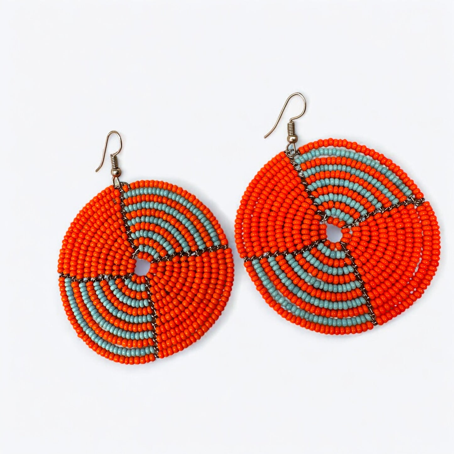 Handmade African Orange Beaded Dangle Earrings – Bold Ethnic Artisan Jewellery - Fatisha Boutique #