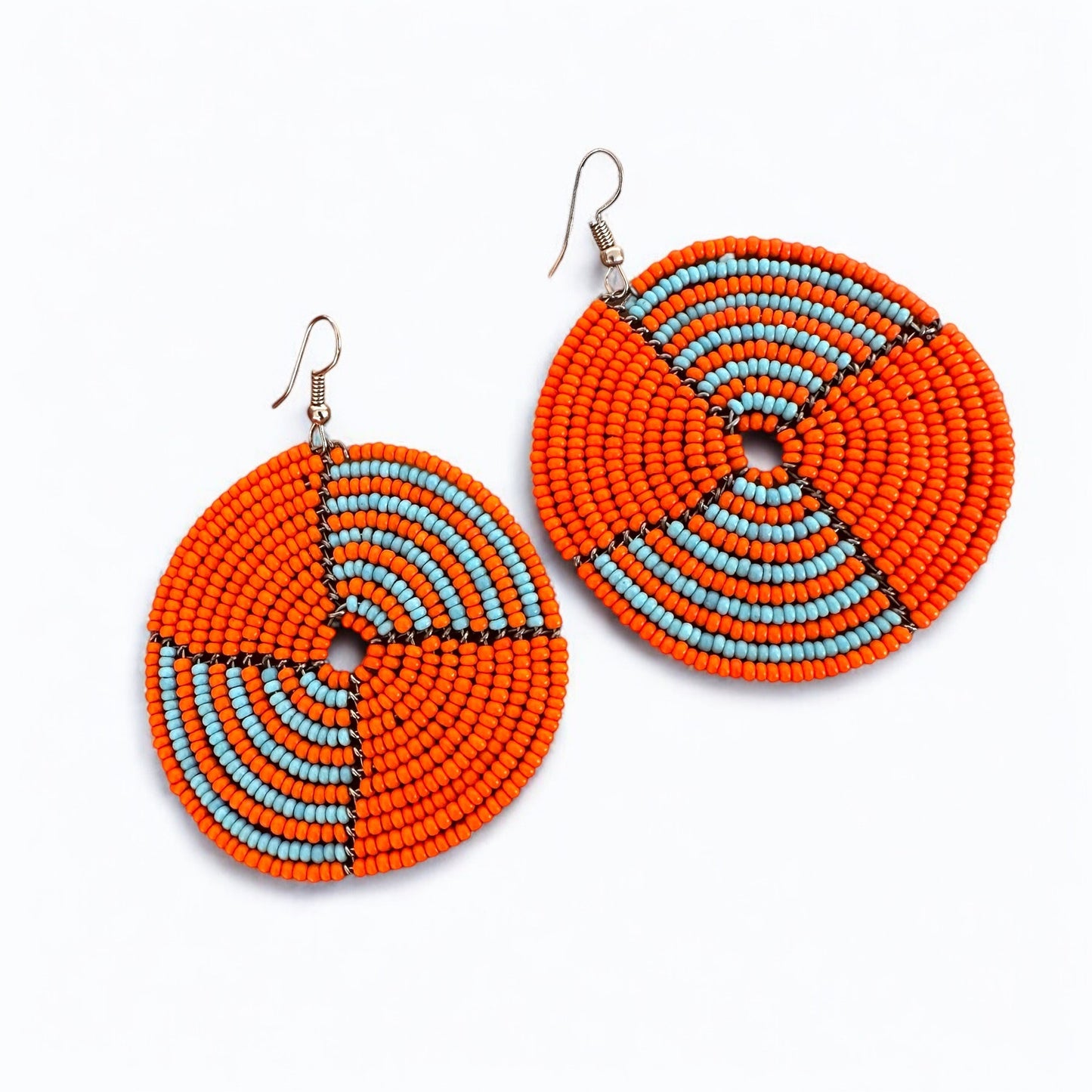 Handmade African Orange Beaded Dangle Earrings – Bold Ethnic Artisan Jewellery - Fatisha Boutique #