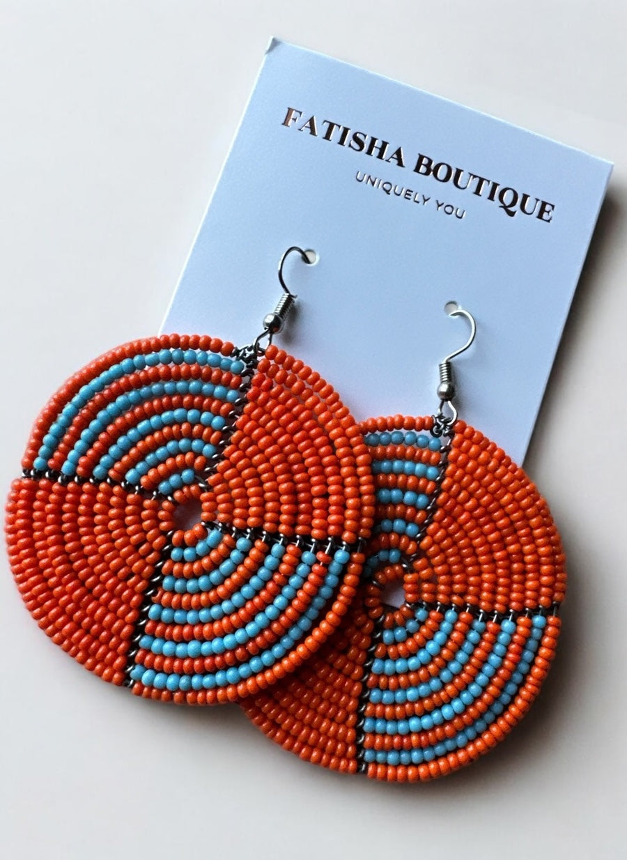 Handmade African Orange Beaded Dangle Earrings – Bold Ethnic Artisan Jewellery - Fatisha Boutique #