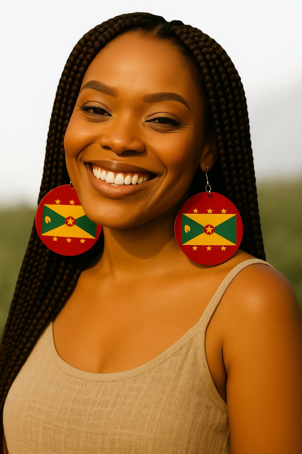 Double-Sided Caribbean Flag Wooden Earrings – Bold Statement Dangle for Island Pride - Fatisha Boutique #
