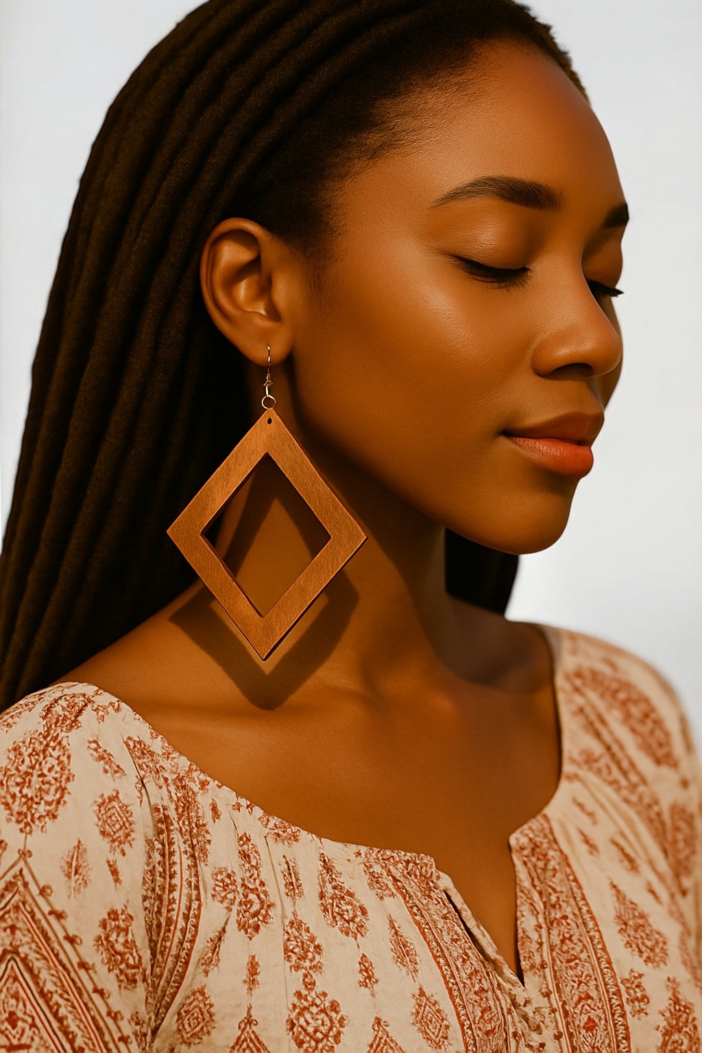 Geometric Wooden Square Dangle Earrings – Handmade Lightweight Boho Jewellery for Women UK - Fatisha Boutique #