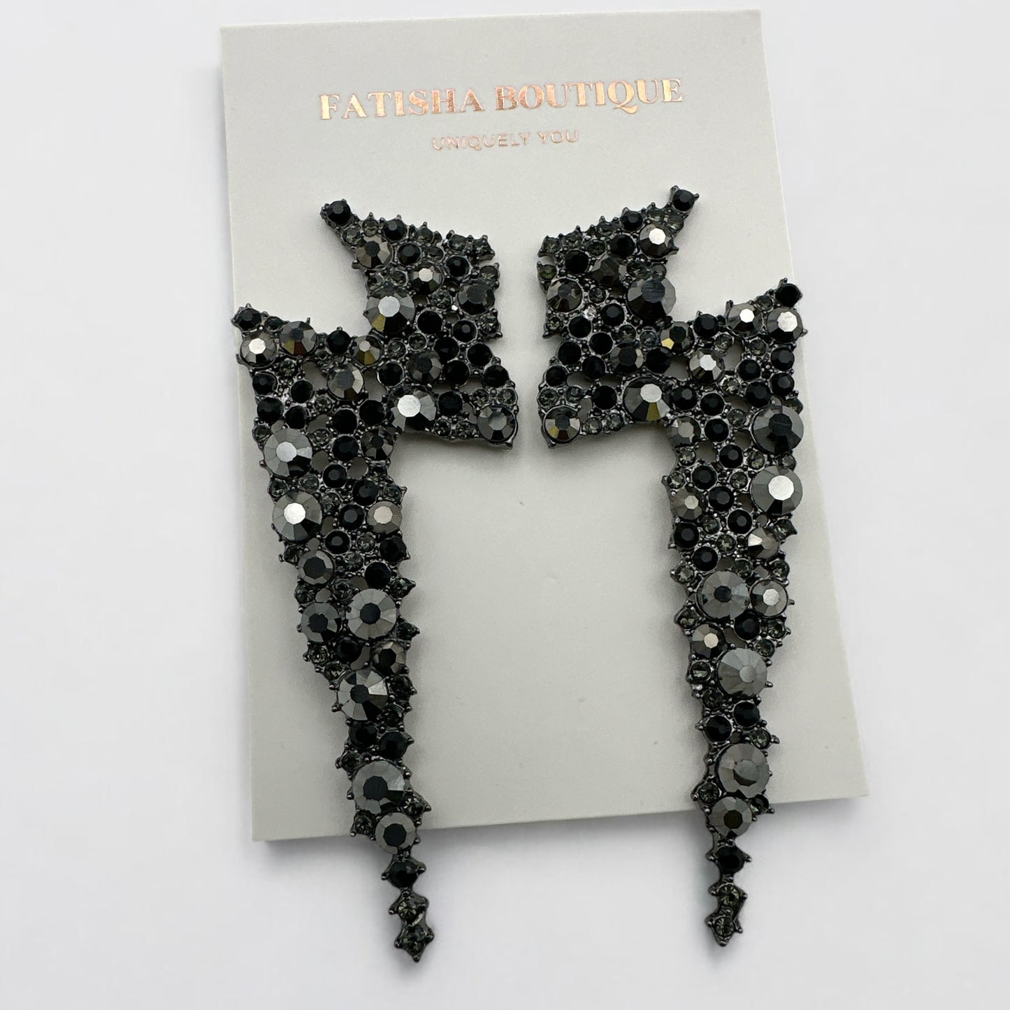 Lightning Bolt Rhinestone Statement Earrings – Bold Glam Dangle Jewellery - Fatisha Boutique #