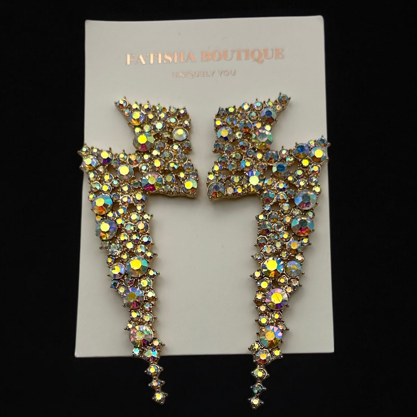 Lightning Bolt Rhinestone Statement Earrings – Bold Glam Dangle Jewellery - Fatisha Boutique #