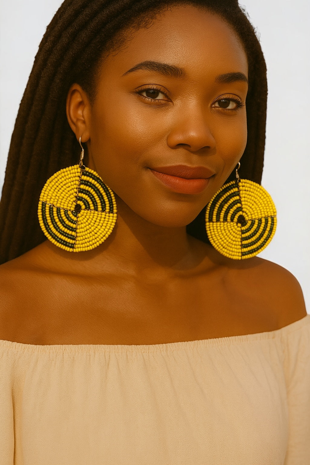 Bold Yellow African Beaded Circle Earrings – Handmade Ethnic Dangle Jewellery - Fatisha Boutique #