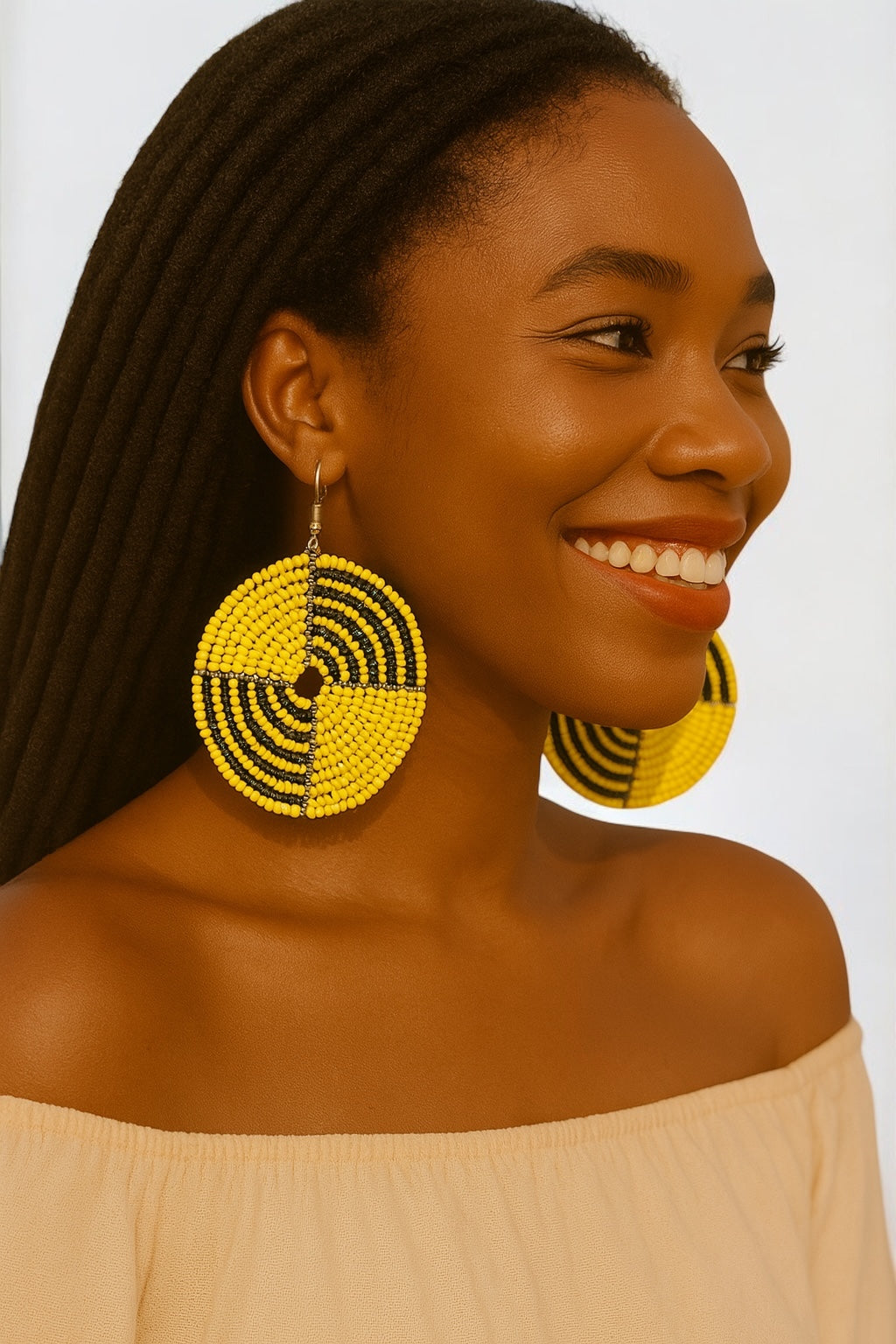 Bold Yellow African Beaded Circle Earrings – Handmade Ethnic Dangle Jewellery - Fatisha Boutique #