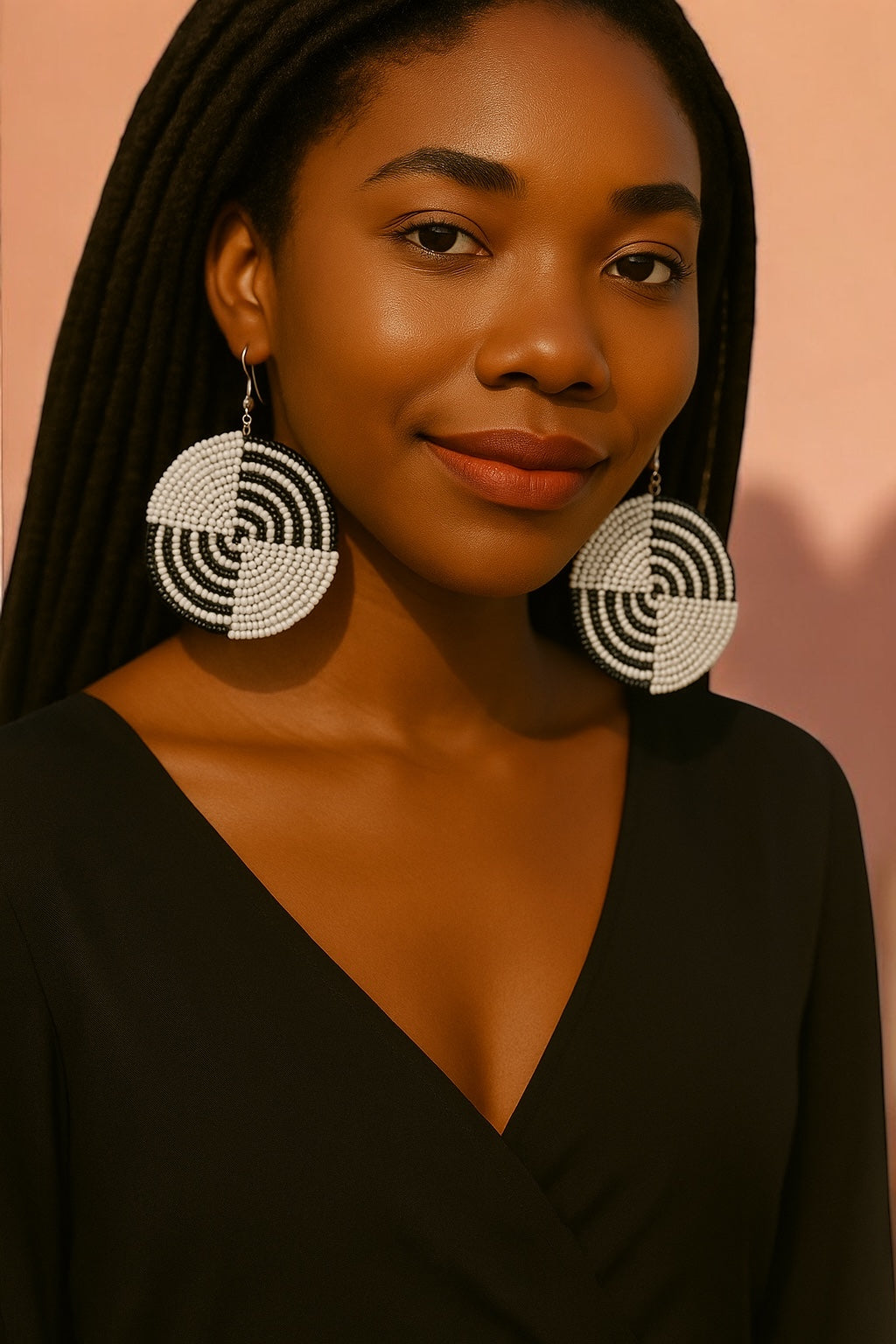 Black & White African Beaded Circle Earrings – Handmade Ethnic Dangle Jewellery - Fatisha Boutique #