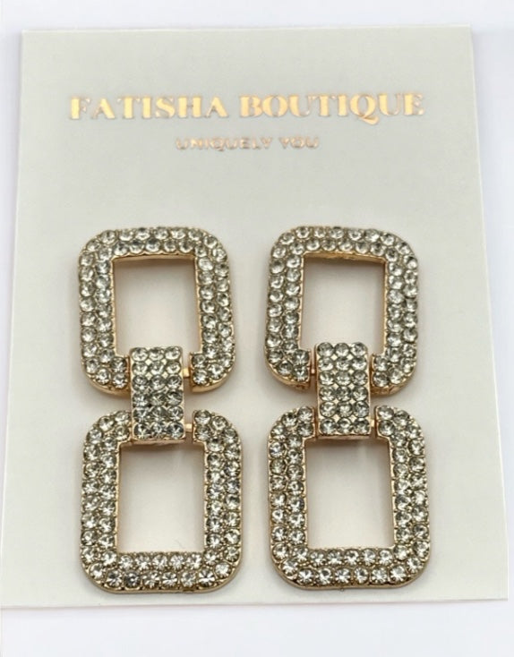 Elegant Diamante Rhinestone Stud Earrings – Glam Sparkle Rectangular Drops - Fatisha Boutique #