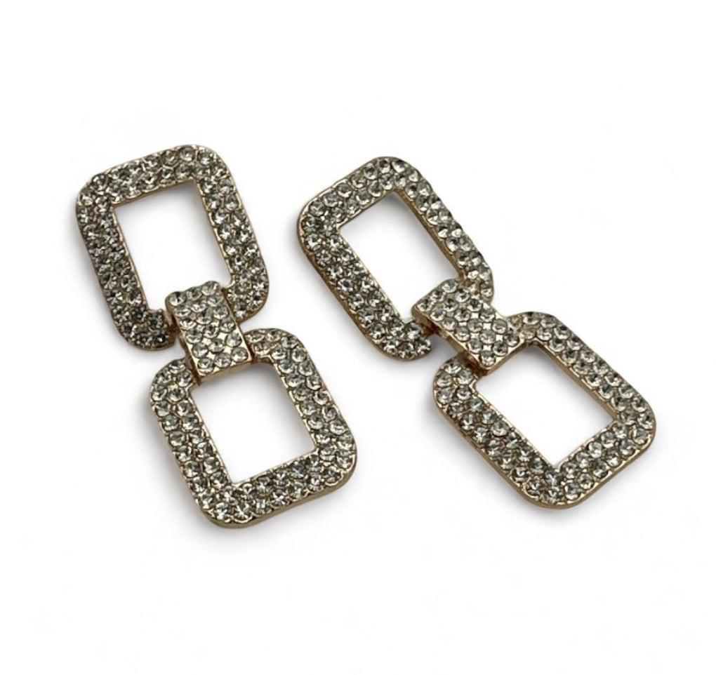 Elegant Diamante Rhinestone Stud Earrings – Glam Sparkle Rectangular Drops - Fatisha Boutique #