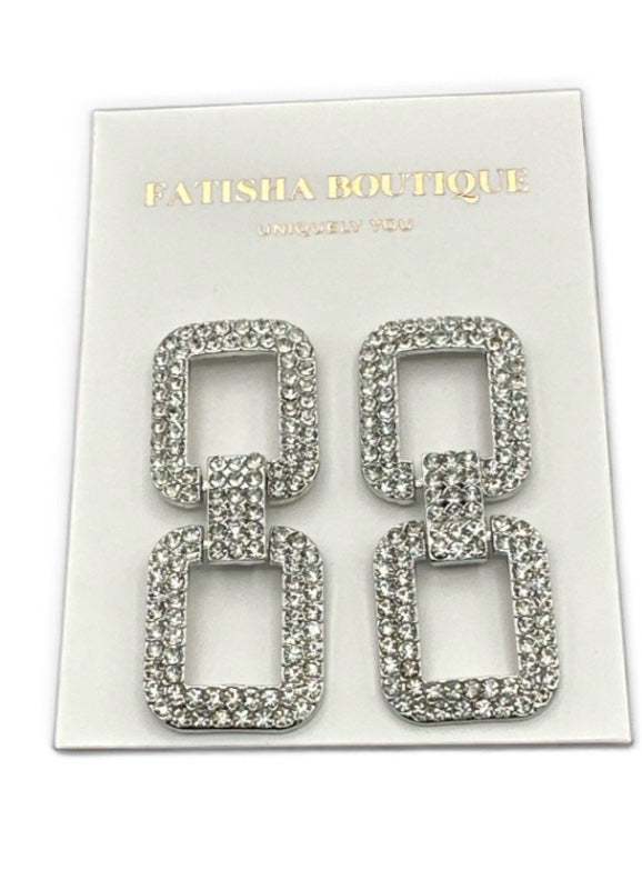 Elegant Diamante Rhinestone Stud Earrings – Glam Sparkle Rectangular Drops - Fatisha Boutique #