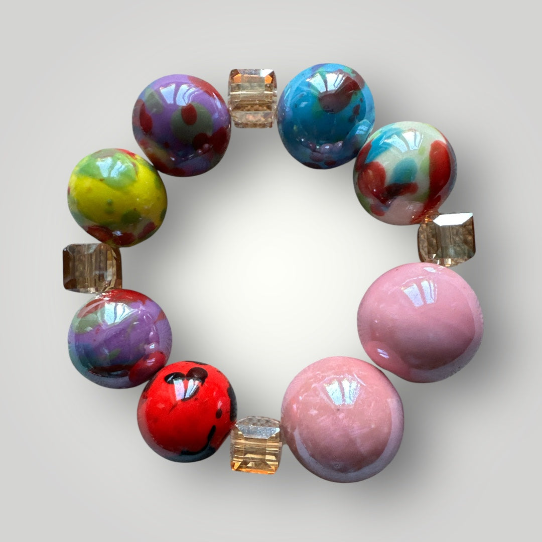 Handcrafted African Multicolour Ceramic Bead Bracelet – Bold Tribal Jewellery - Fatisha Boutique #