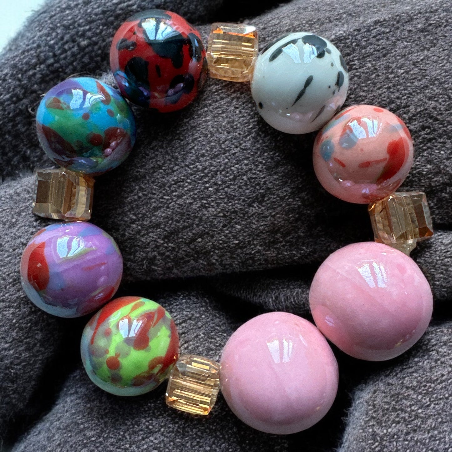 Handcrafted African Multicolour Ceramic Bead Bracelet – Bold Tribal Jewellery - Fatisha Boutique #
