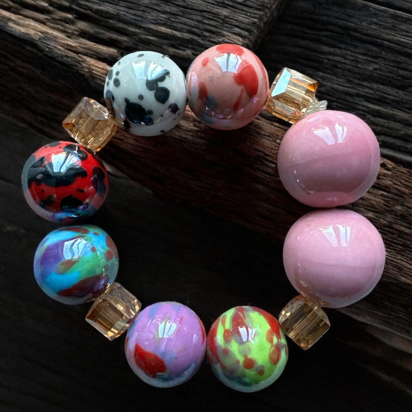 Handcrafted African Multicolour Ceramic Bead Bracelet – Bold Tribal Jewellery - Fatisha Boutique #
