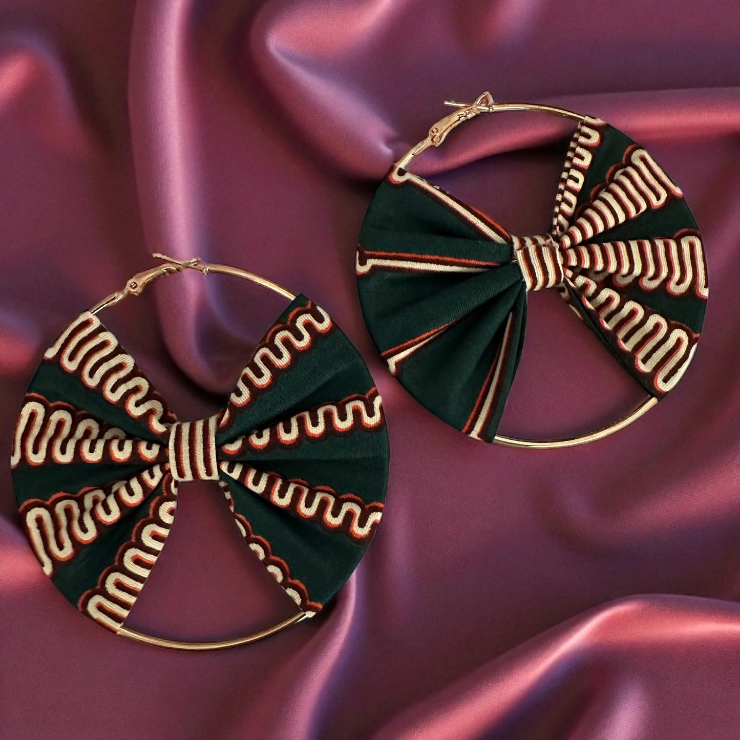Bold African Print Hoop Earrings – 8cm Ankara Fabric Statement Jewellery - Fatisha Boutique #