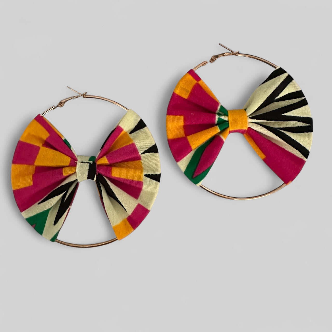 Bold African Print Hoop Earrings – 8cm Ankara Fabric Statement Jewellery - Fatisha Boutique #