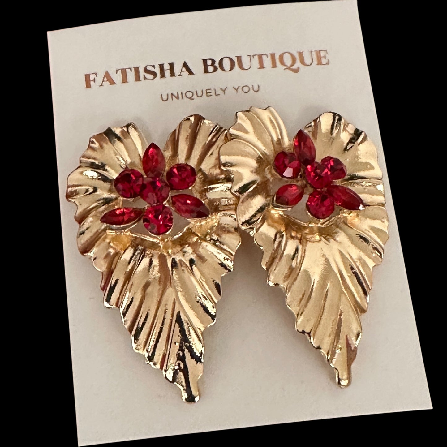 Leaf-Shaped Rhinestone Stud Earrings – Elegant Statement Crystal Jewellery - Fatisha Boutique #