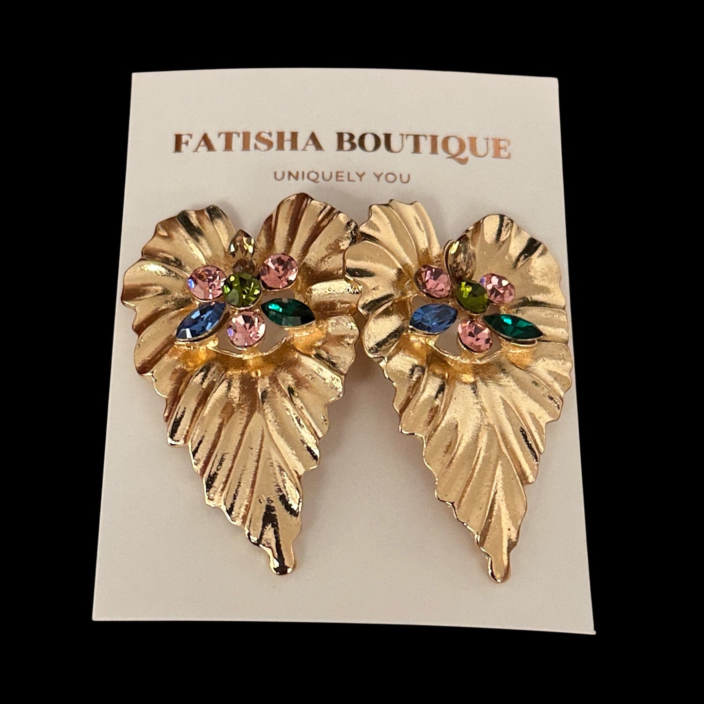 Leaf-Shaped Rhinestone Stud Earrings – Elegant Statement Crystal Jewellery - Fatisha Boutique #