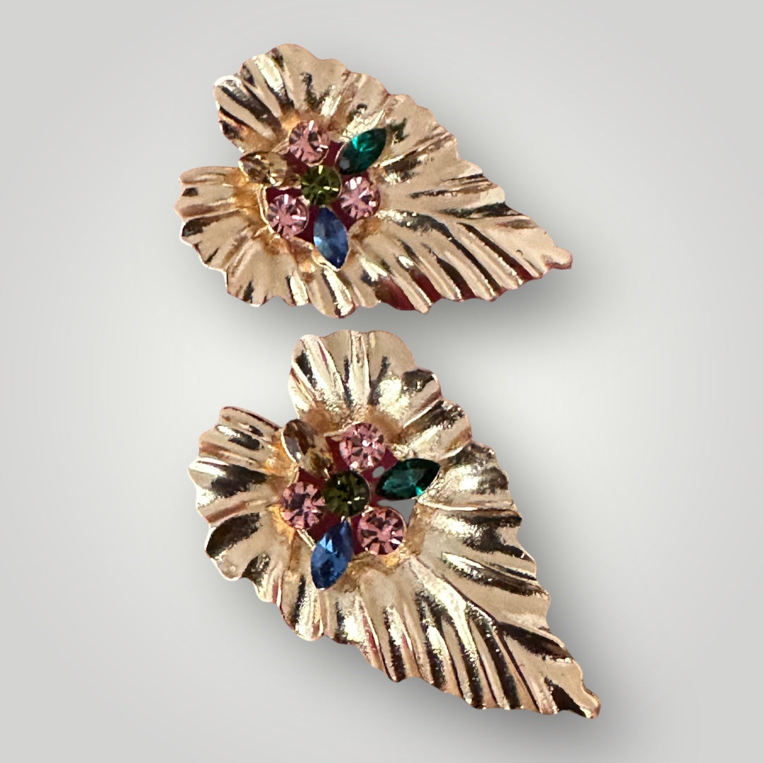 Leaf-Shaped Rhinestone Stud Earrings – Elegant Statement Crystal Jewellery - Fatisha Boutique #