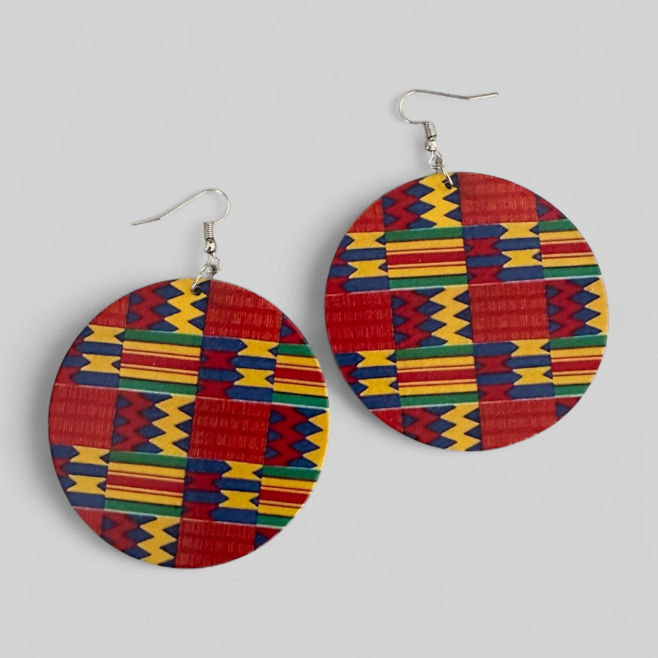 Double-Sided African Print Wood Earrings – Lightweight Tribal Jewellery