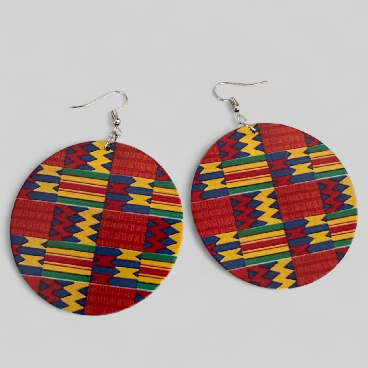 Double-Sided African Print Wood Earrings – Lightweight Tribal Jewellery