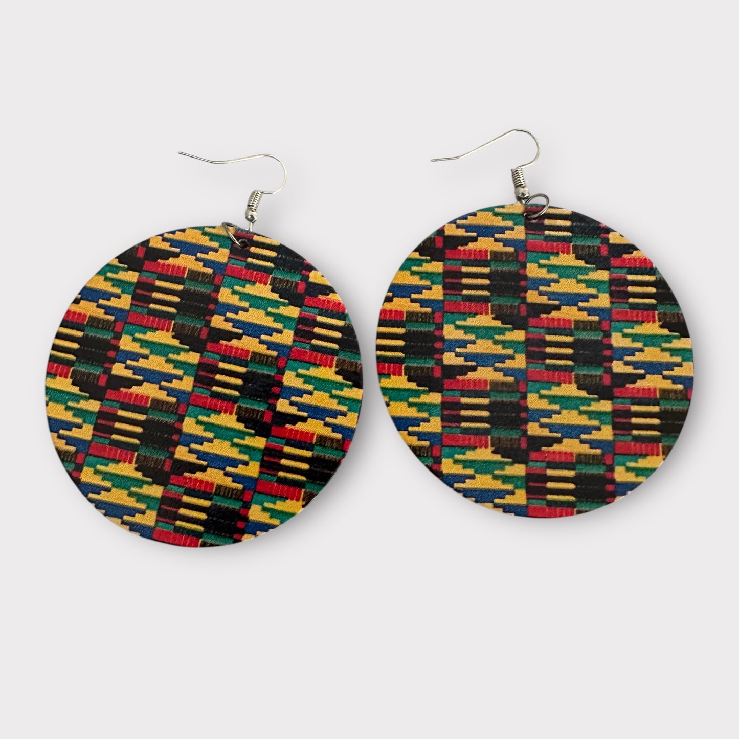 Double-Sided African Print Wood Earrings – Lightweight Tribal Jewellery