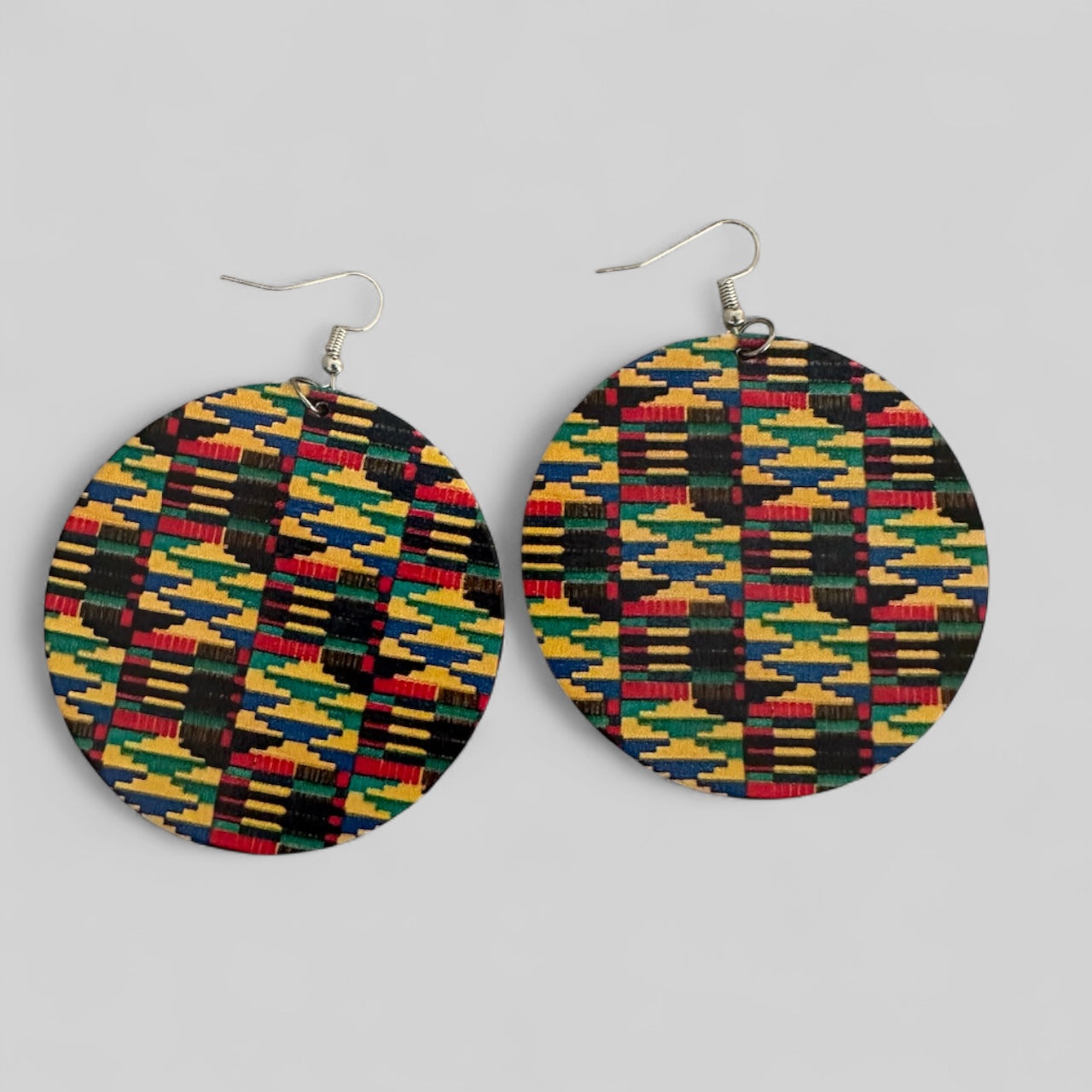 Double-Sided African Print Wood Earrings – Lightweight Tribal Jewellery