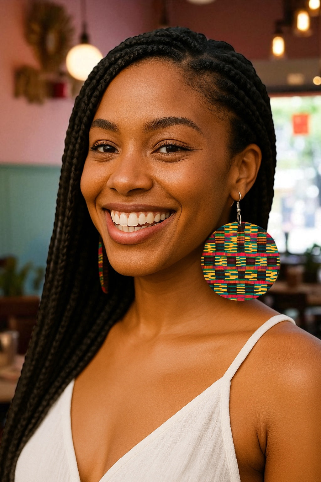 Double-Sided African Print Wood Earrings – Lightweight Tribal Jewellery