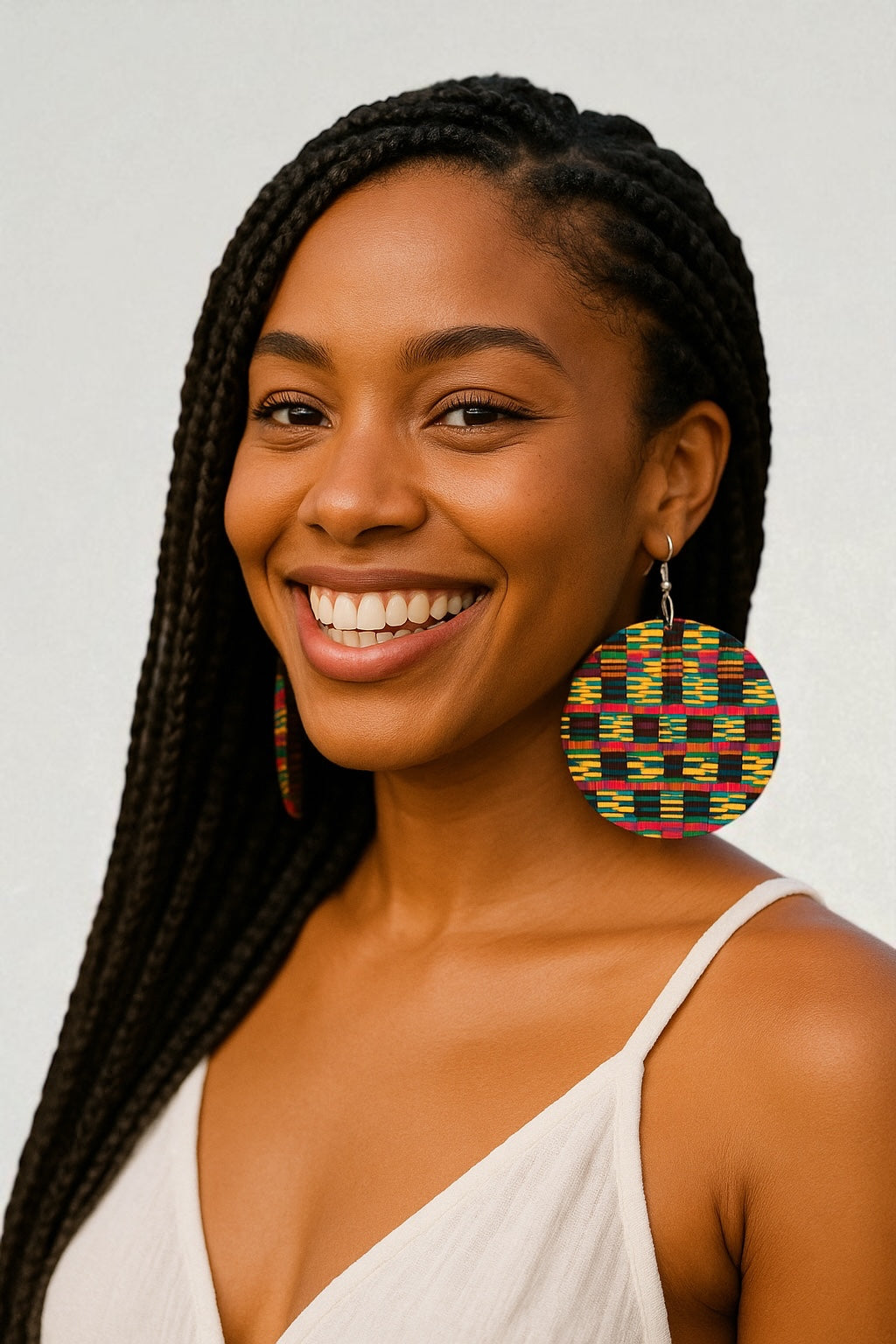 Double-Sided African Print Wood Earrings – Lightweight Tribal Jewellery