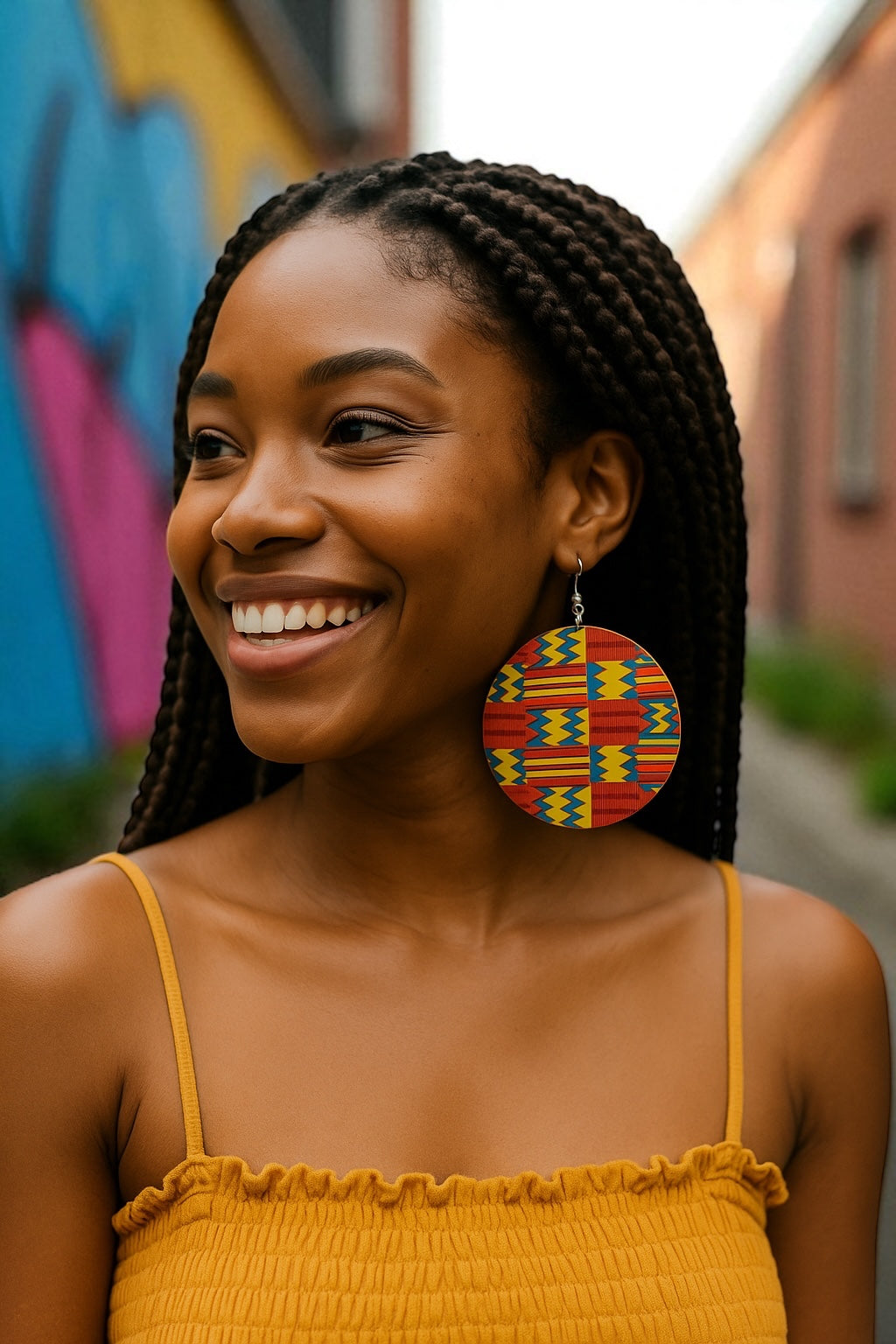 Double-Sided African Print Wood Earrings – Lightweight Tribal Jewellery