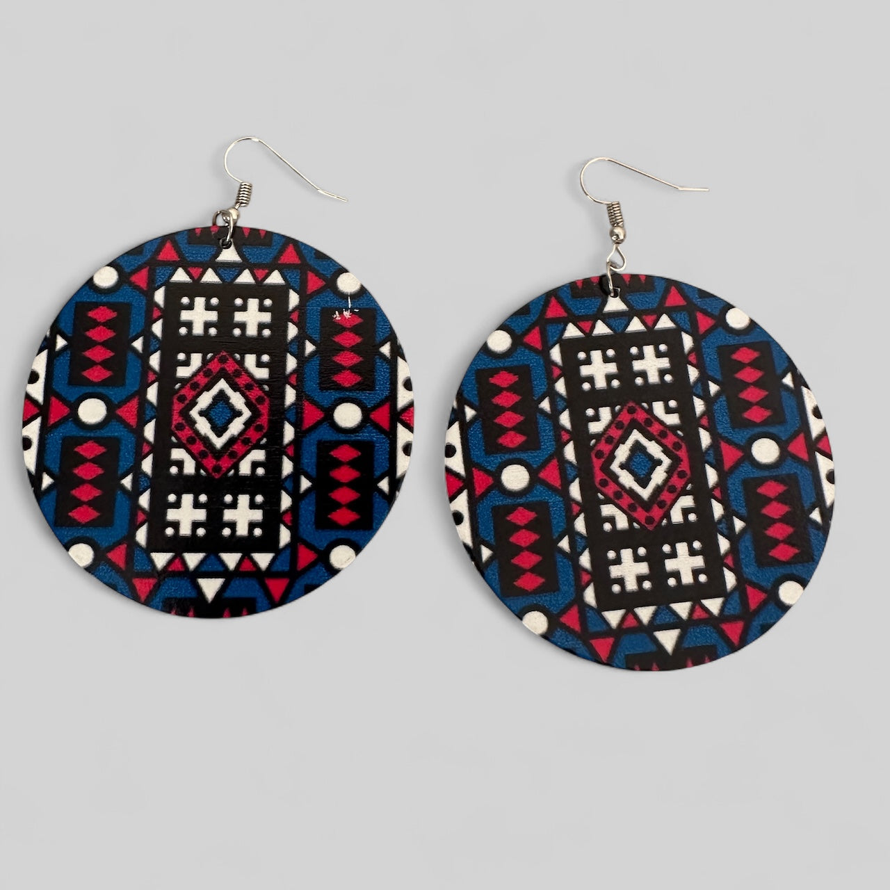 Double-Sided African Print Wooden Earrings – Lightweight Tribal Dangles - Fatisha Boutique #